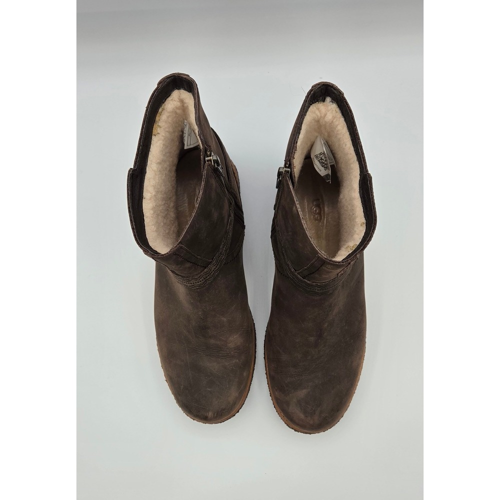 UGG Camren Women Ankle Boots Size 9 Brown Leather Shearling Buckle 1012034 - Picture 6 of 12